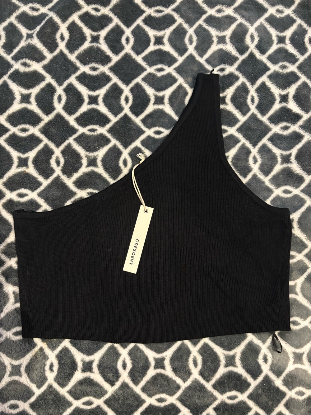 Crescent Asymmetric One-Shoulder Black Ribbed Crop